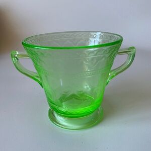 Vintage Uranium Glass Sugar Bowl: Spode Pattern, Glowing Depression Glass